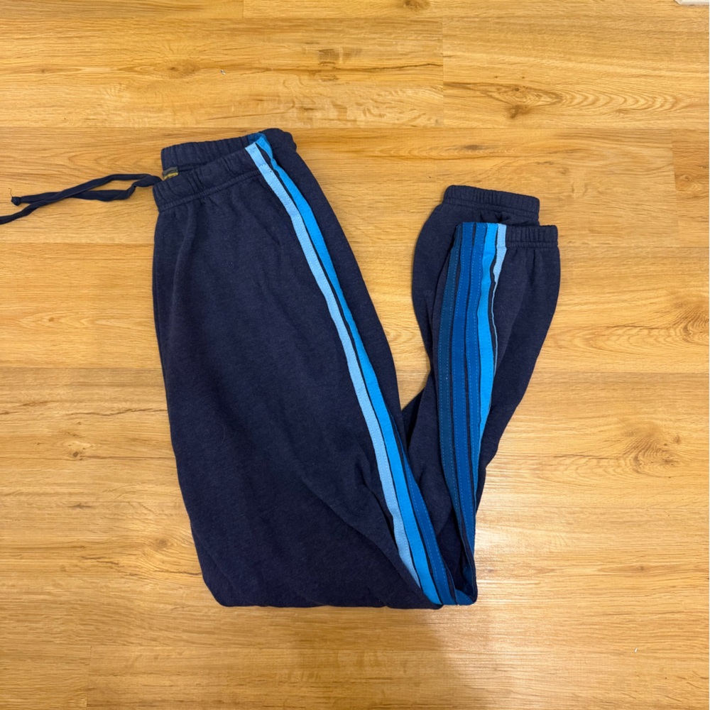 Aviator Nation Navy Blue Track Pants with Light Blue Stripes